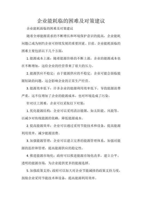 企业能耗临的困难及对策建议