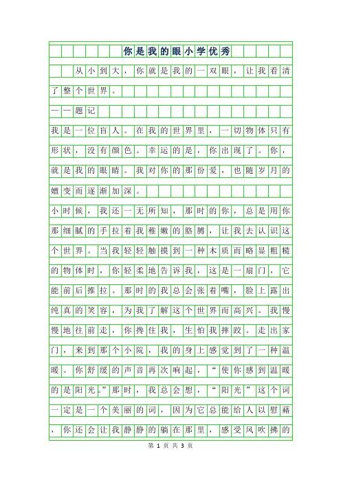 2019年你是我的眼小学优秀作文