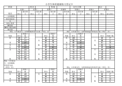 六年级体质检查表