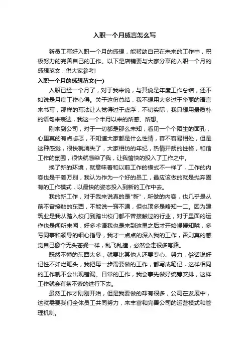 入职一个月感言怎么写