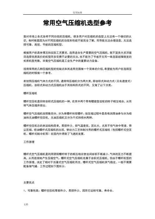 常用空气压缩机选型参考
