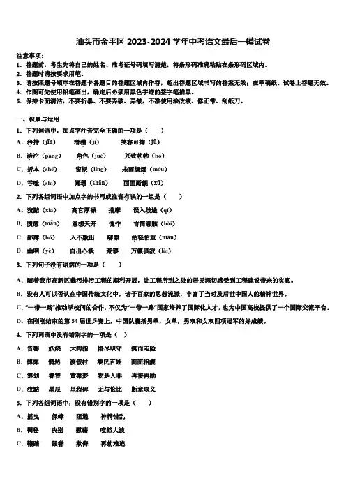汕头市金平区2023-2024学年中考语文最后一模试卷含解析