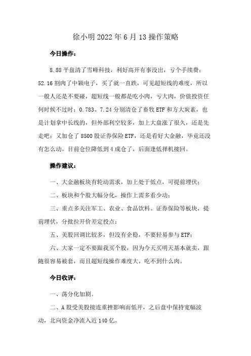 徐小明2022年6月13操作策略
