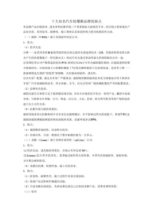 十大品牌太阳膜对比