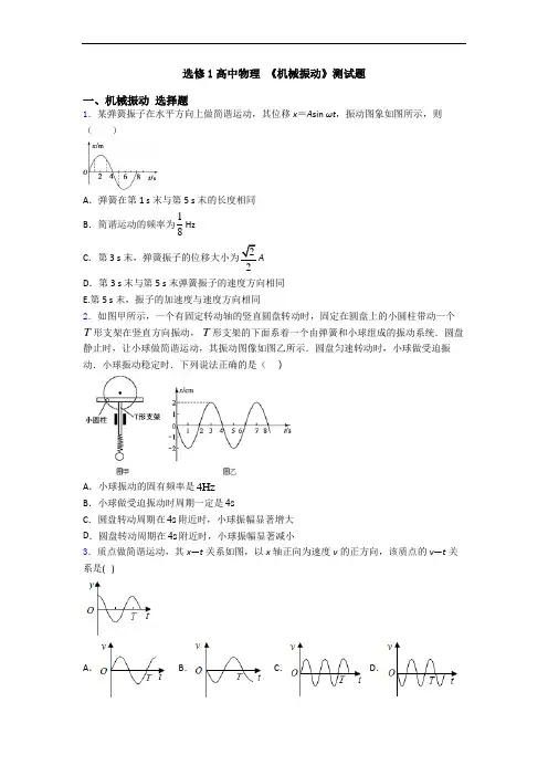 选修1高中物理 《机械振动》测试题