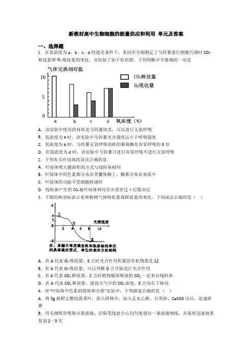 新教材高中生物细胞的能量供应和利用 单元及答案