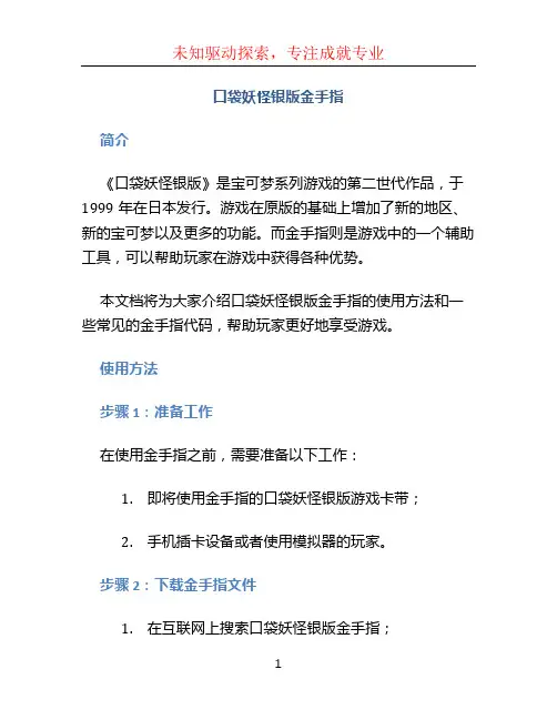 口袋妖怪银版金手指
