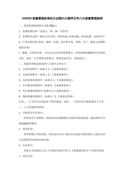 质量管理体系四大过程六大程序文件八大质量管理原则
