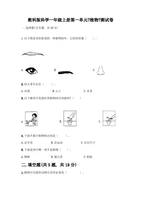 科学一年级上册第一单元《植物》测试卷附参考答案【达标题】