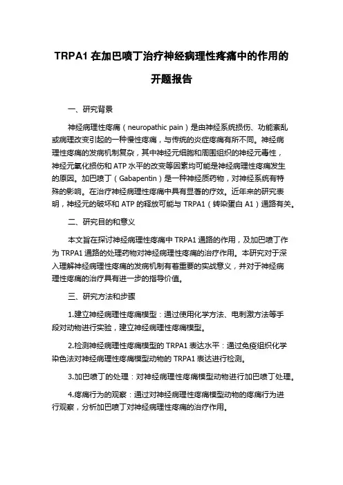 TRPA1在加巴喷丁治疗神经病理性疼痛中的作用的开题报告