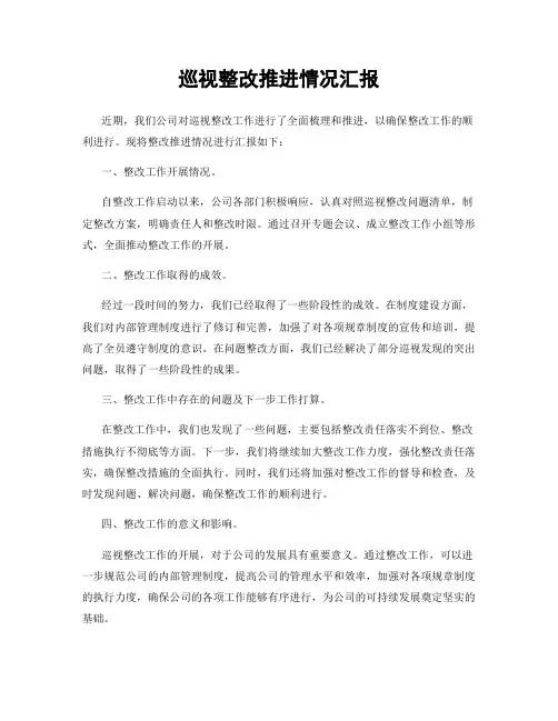 巡视整改推进情况汇报
