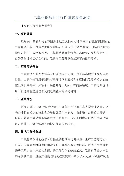 二氧化锆项目可行性研究报告范文