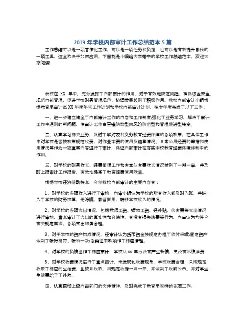 2019年学校内部审计工作总结范本5篇