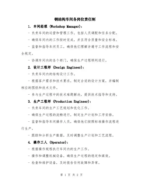 钢结构车间各岗位责任制