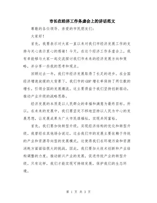 市长在经济工作务虚会上的讲话范文