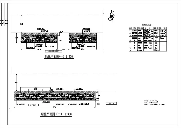 某城市道路绿化设计cad施工平面图（大院设计）