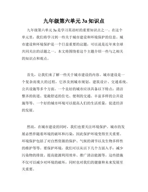 九年级第六单元3a知识点