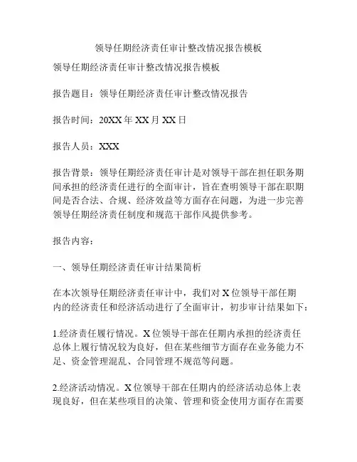 领导任期经济责任审计整改情况报告模板