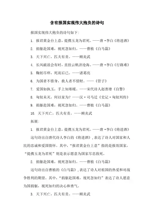 含有报国实现伟大抱负的诗句