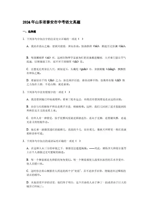 2024年山东省泰安市中考语文试题[含答案]