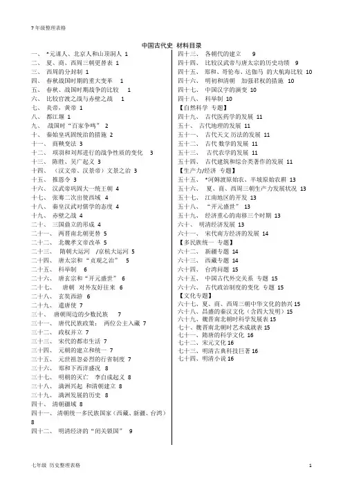七年级人教版历史知识整理表格