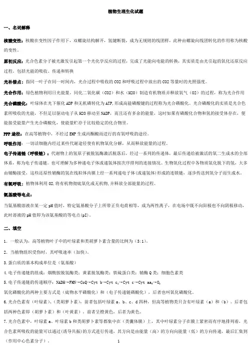 植物生理生化试题111111