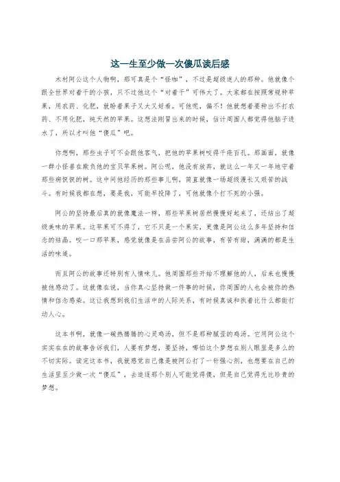 这一生至少做一次傻瓜读后感