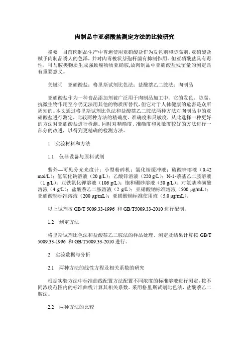 肉制品中亚硝酸盐测定方法的比较研究