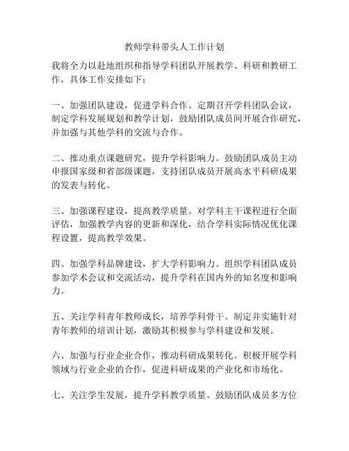 教师学科带头人工作计划