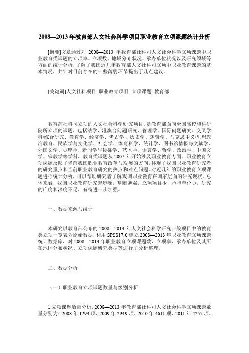 2008—2013年教育部人文社会科学项目职业教育立项课题统计分析