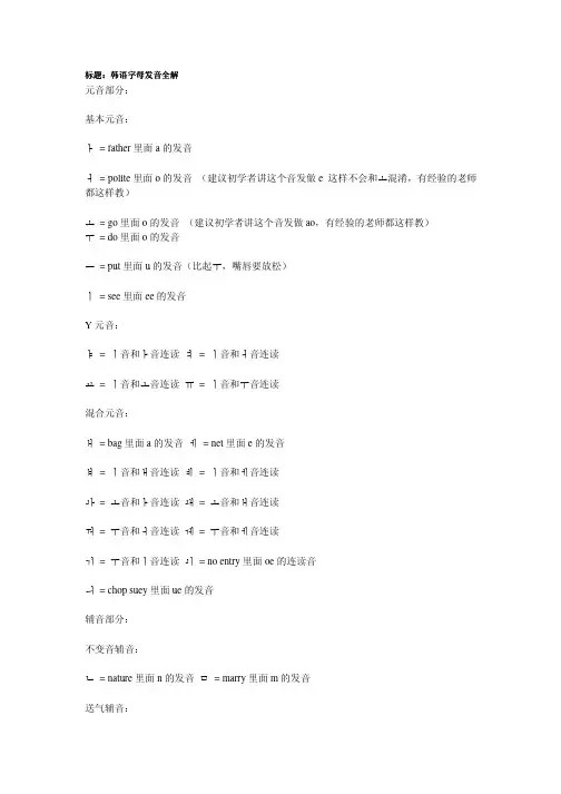 韩语字母发音全解