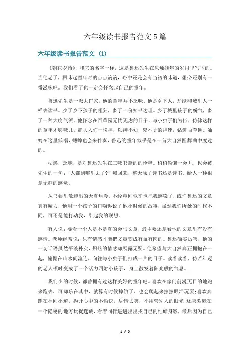 六年级读书报告范文5篇