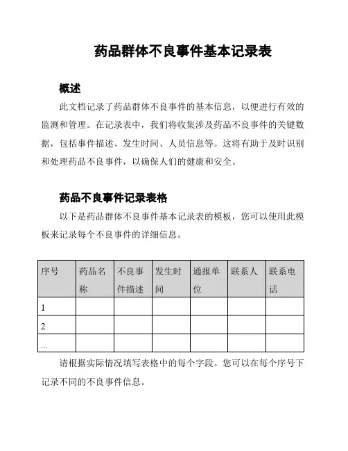 药品群体不良事件基本记录表