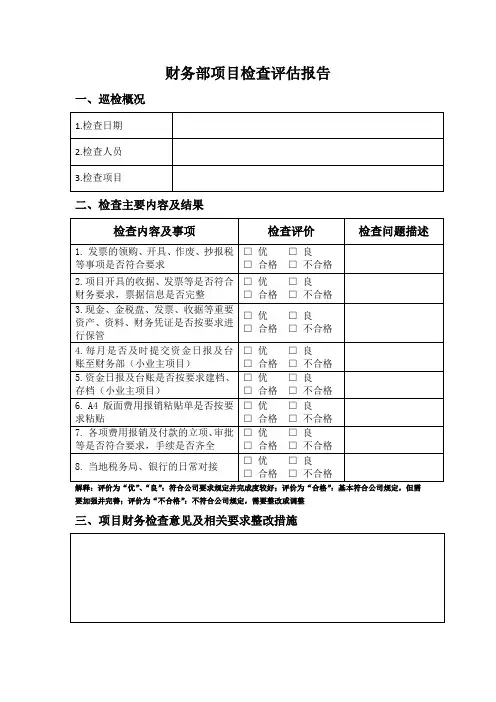 财务部项目检查结果报告表