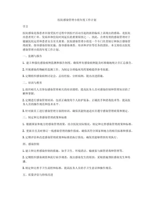 医院感染管理小组年度工作计划