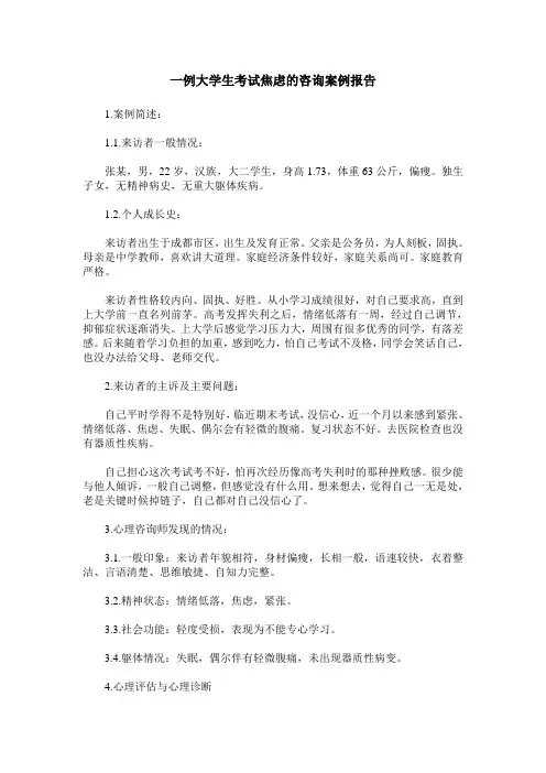 一例大学生考试焦虑的咨询案例报告