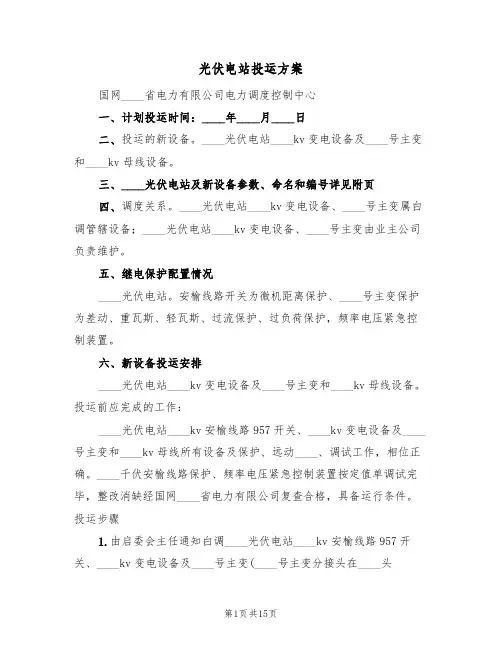 光伏电站投运方案(三篇)