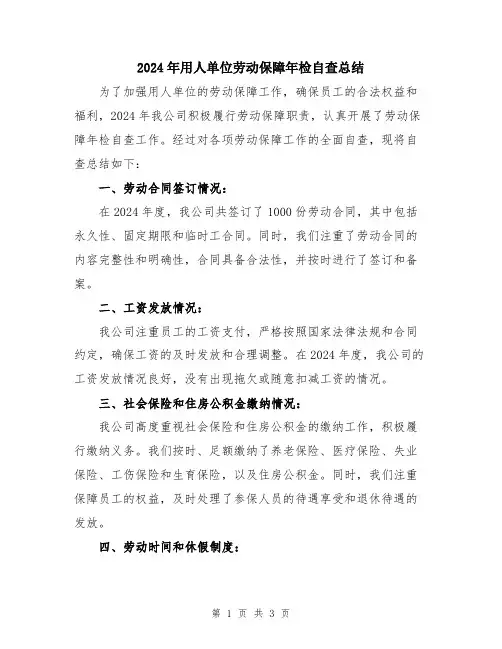 2024年用人单位劳动保障年检自查总结