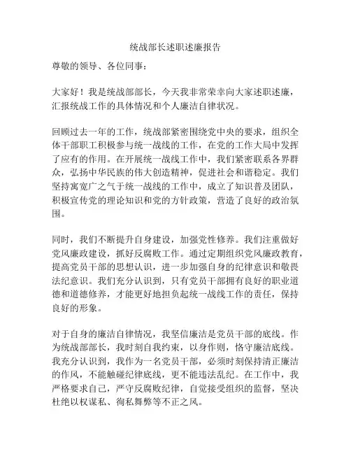 统战部长述职述廉报告