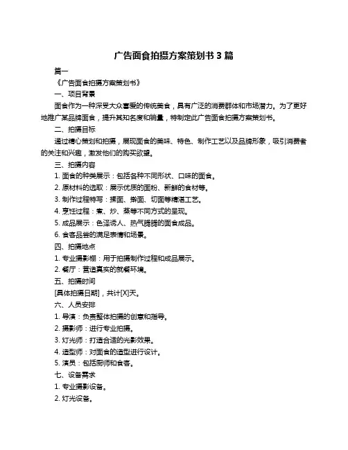 广告面食拍摄方案策划书3篇