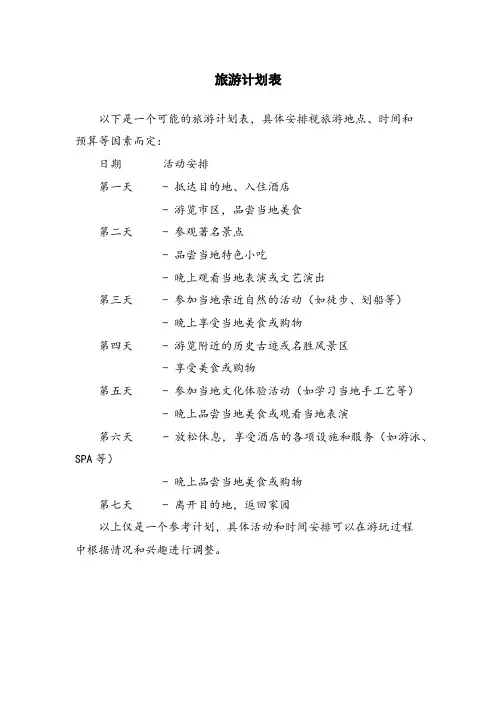 旅游计划表