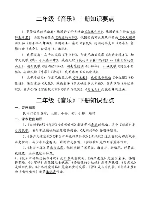 二年级《音乐》上册知识要点1、是...