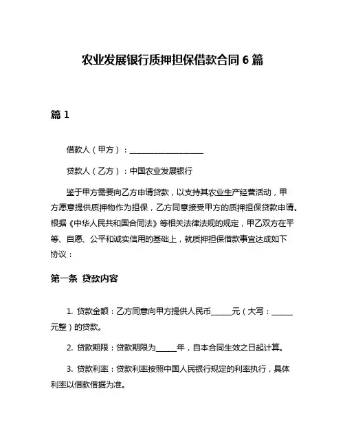 农业发展银行质押担保借款合同6篇