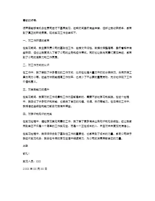 下基层实习工作总结范文