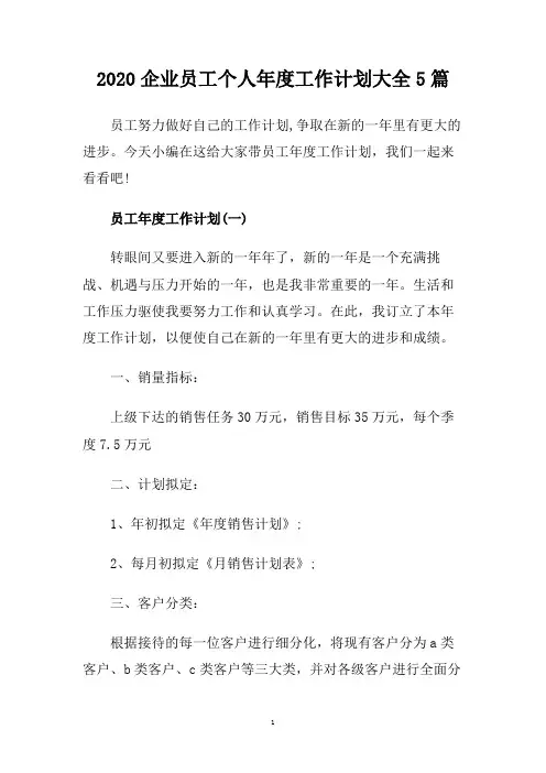 2020企业员工个人年度工作计划大全5篇.doc