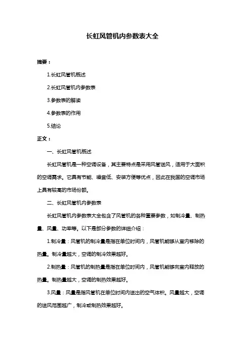长虹风管机内参数表大全