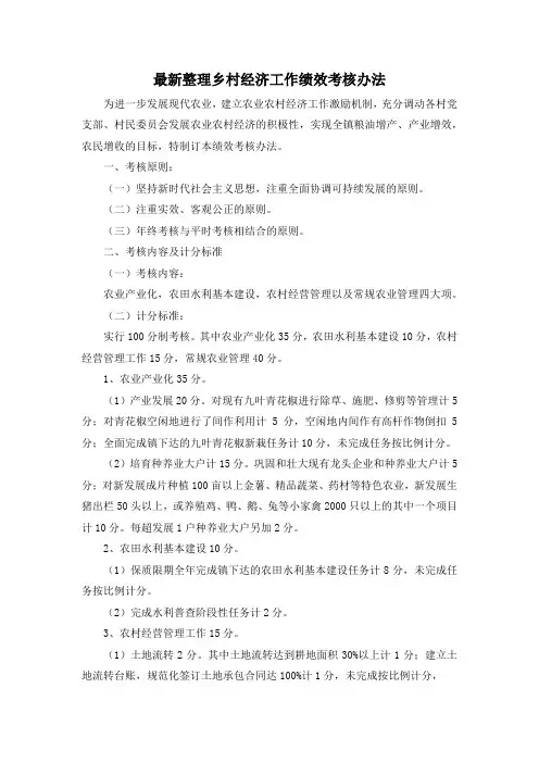 最新整理乡村经济工作绩效考核办法.docx