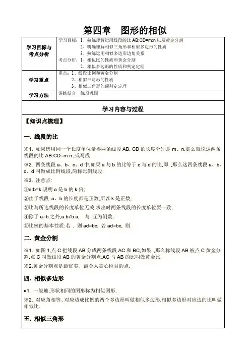 北师大版九年级上册数学      第四章复习导学案1(2)
