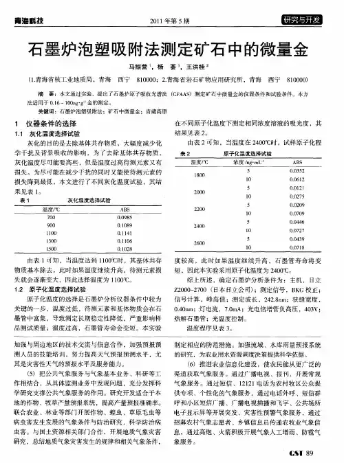 石墨炉泡塑吸附法测定矿石中的微量金