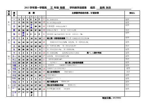 2013学年第一学期的教学进度表(高三物理)